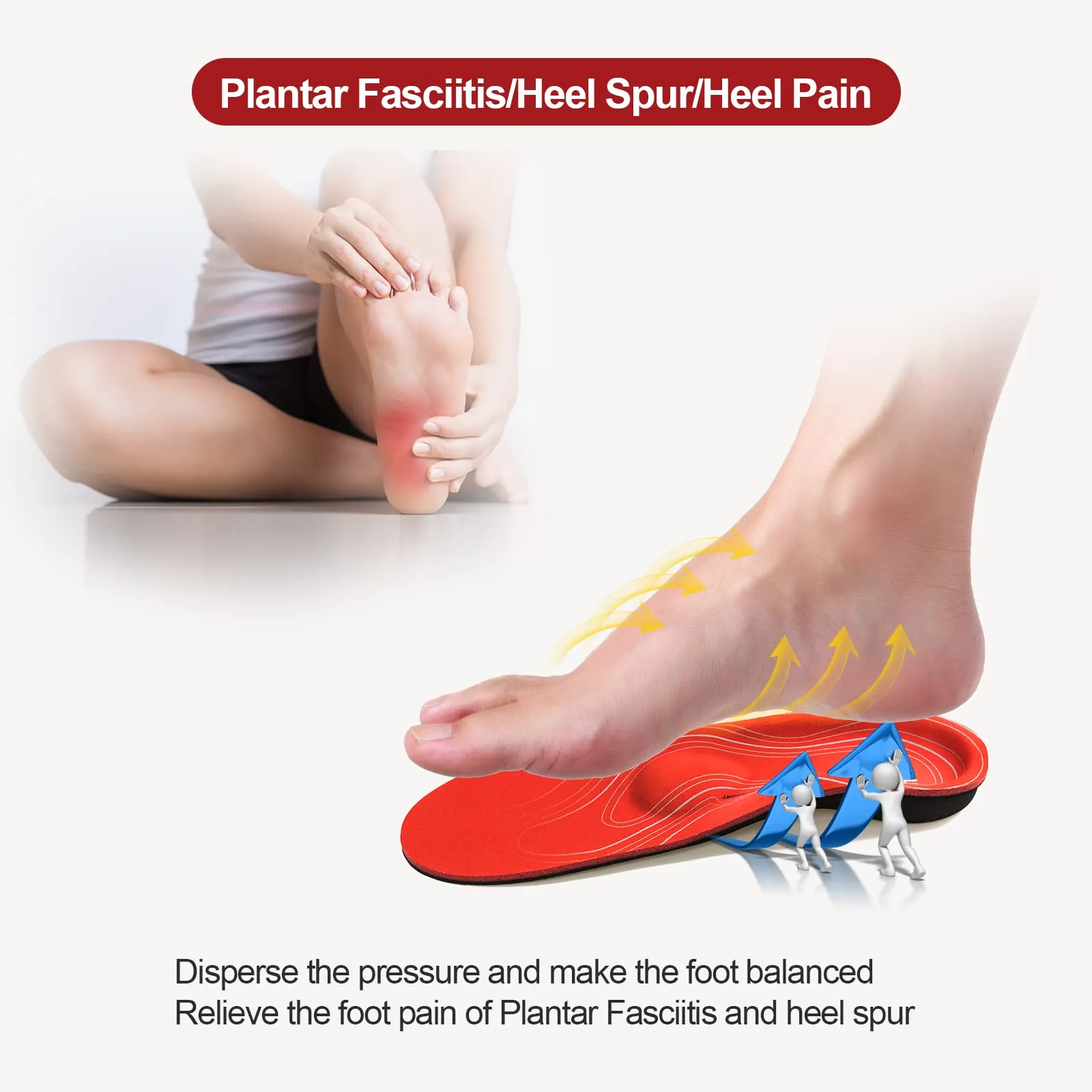 3ANGNI Arch Support Insoles for Plantar Fasciitis- Orthotic Inserts for Flat Feet Orthopedic Insoles Men Women, Metatarsal Support Insoles for Metatarsalgia, Pronation Insoles for Overpronation Valgus Men 10-10.5 / Women 12-12.5 Red