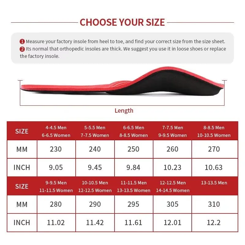 3ANGNI Arch Support Insoles for Plantar Fasciitis- Orthotic Inserts for Flat Feet Orthopedic Insoles Men Women, Metatarsal Support Insoles for Metatarsalgia, Pronation Insoles for Overpronation Valgus Men 10-10.5 / Women 12-12.5 Red