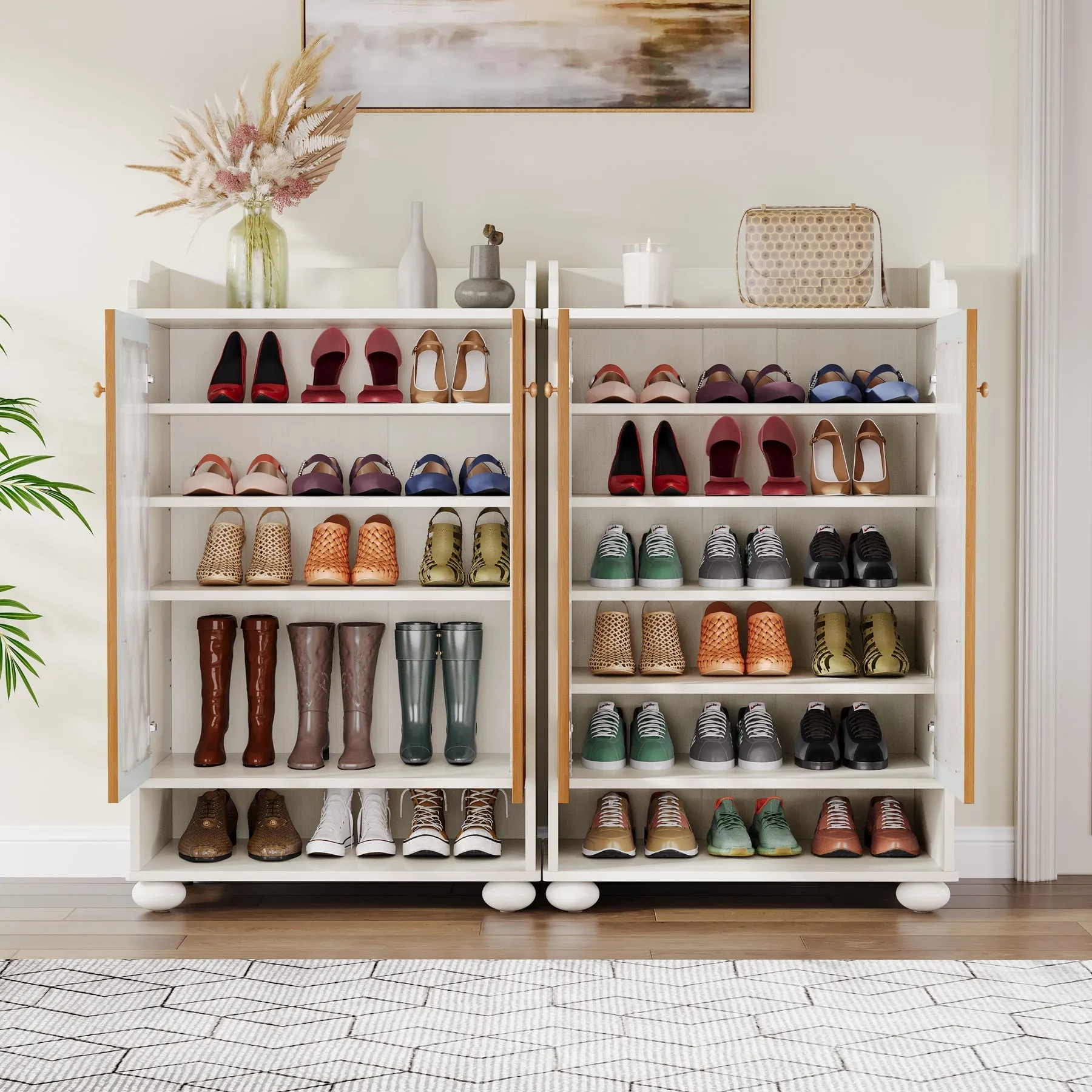 7-Tier Shoe Cabinet, Modern Wood Shoe Rack With Adjustable Shelves