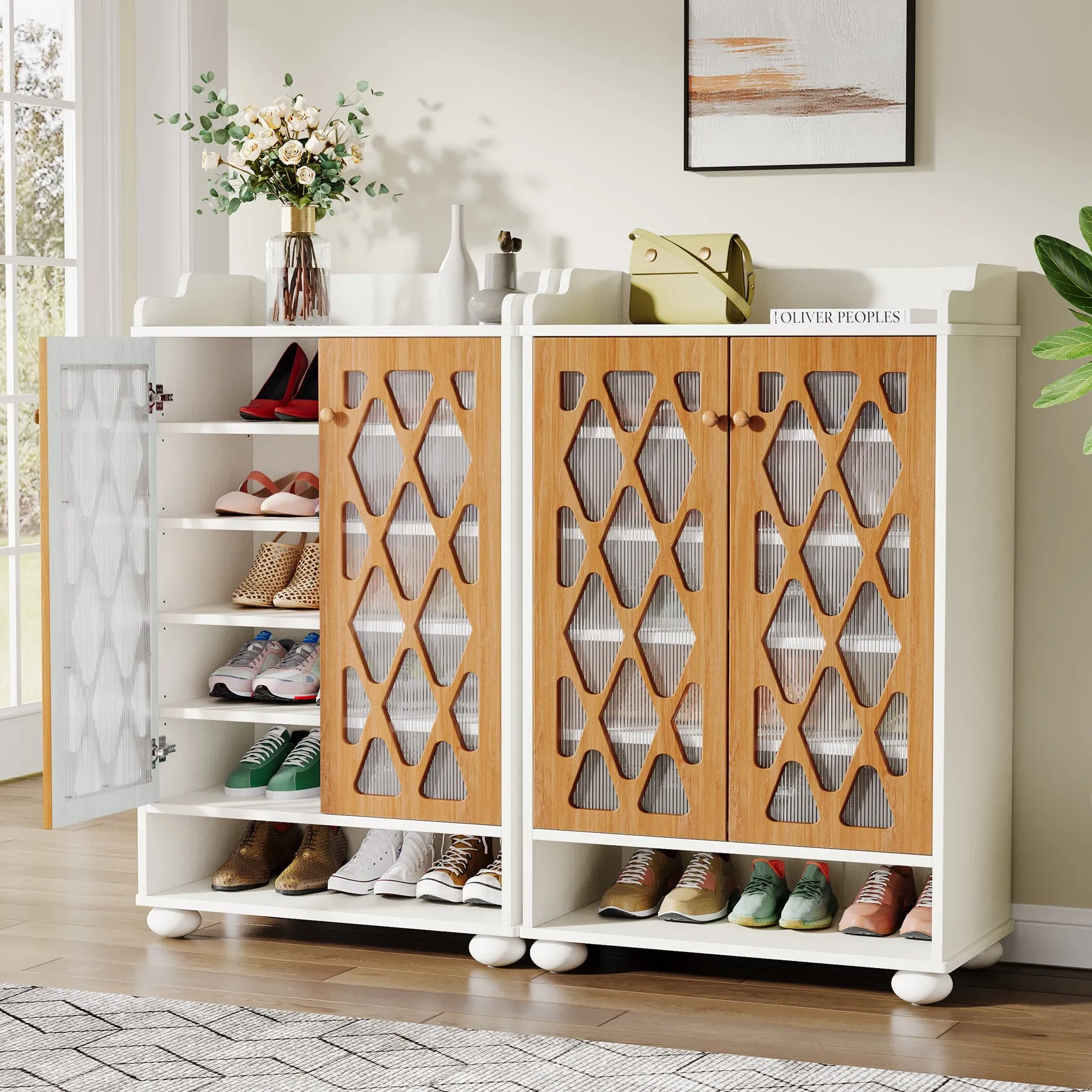 7-Tier Shoe Cabinet, Modern Wood Shoe Rack With Adjustable Shelves