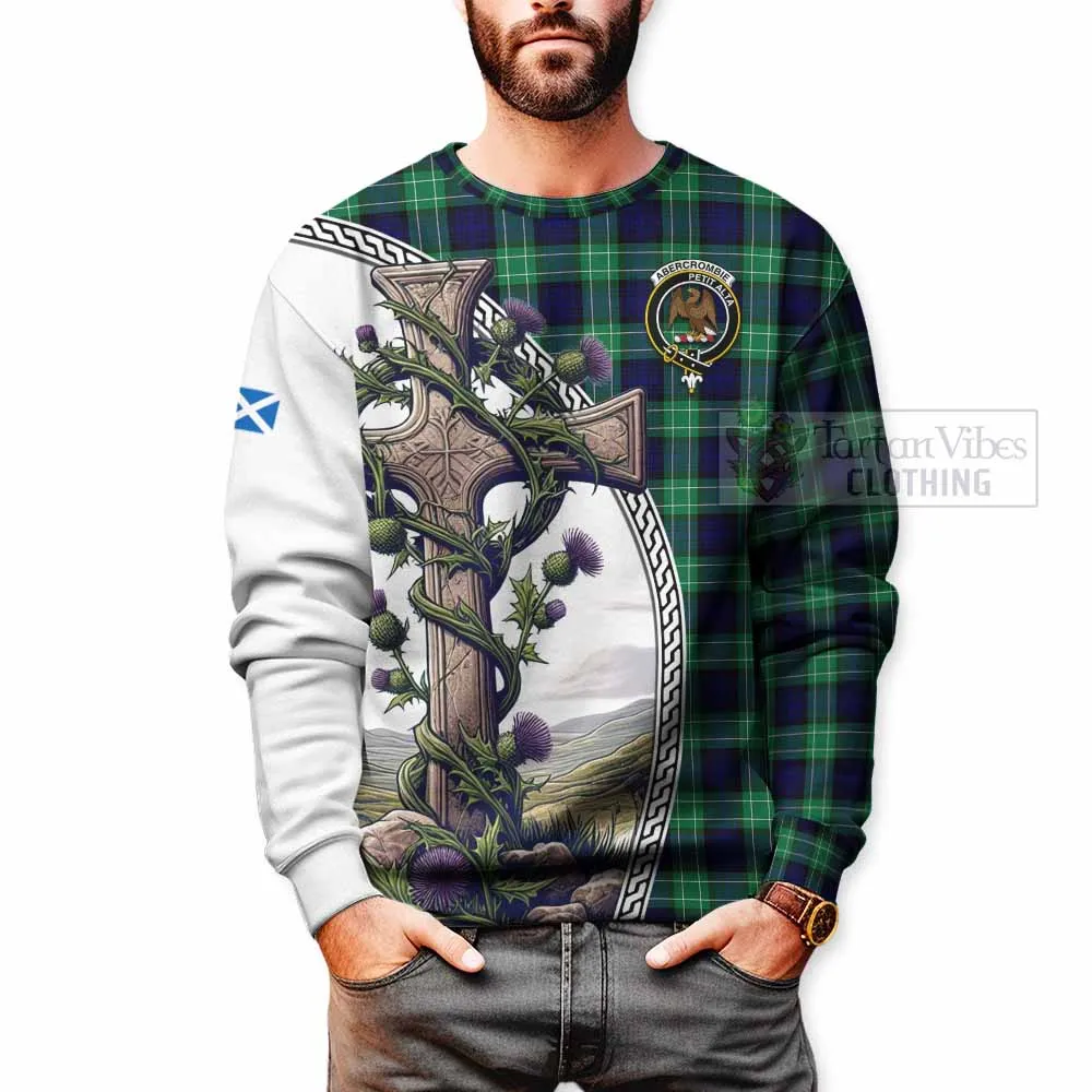 Abercrombie Tartan Sweatshirt with Family Crest and St. Andrew's Cross Accented by Thistle Vines