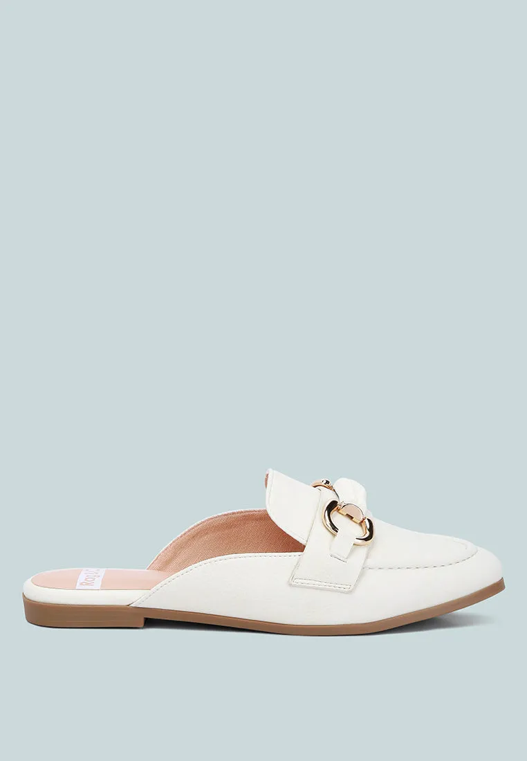 Abner Horsebit Embellished Slip On Mules In White