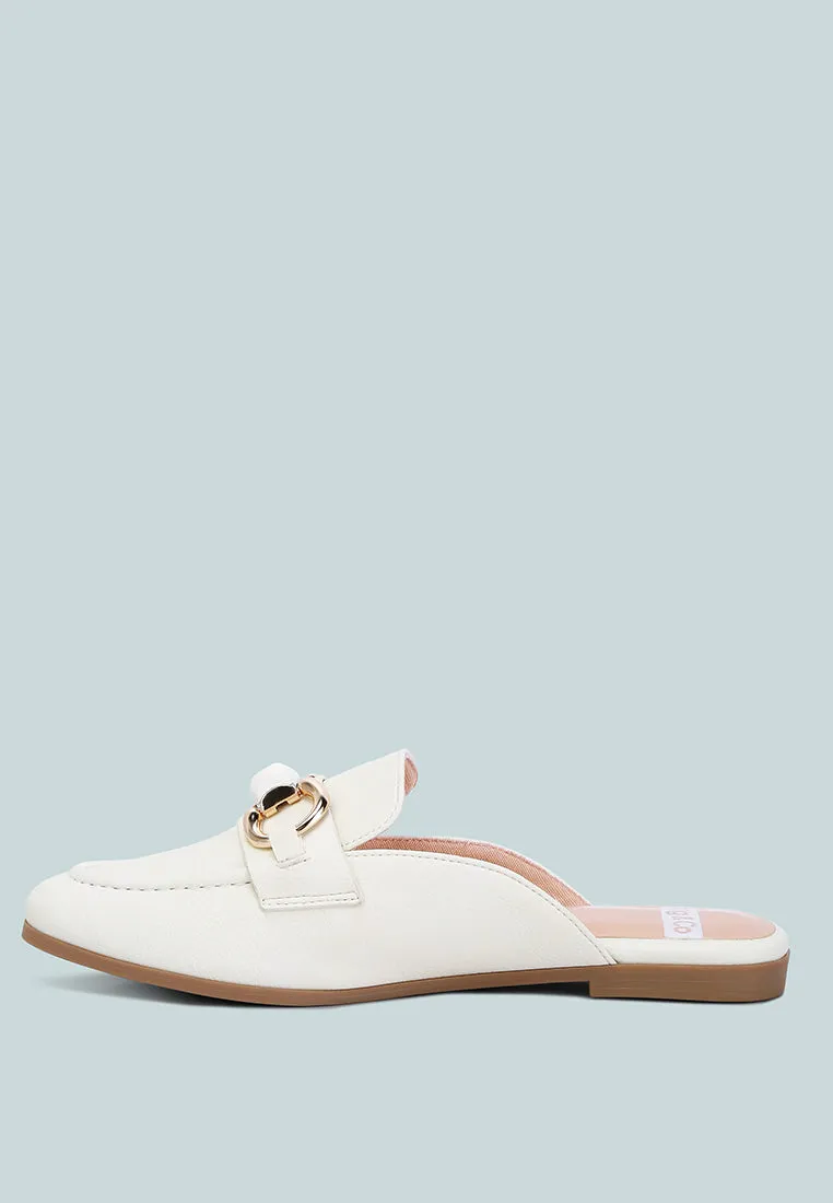 Abner Horsebit Embellished Slip On Mules In White