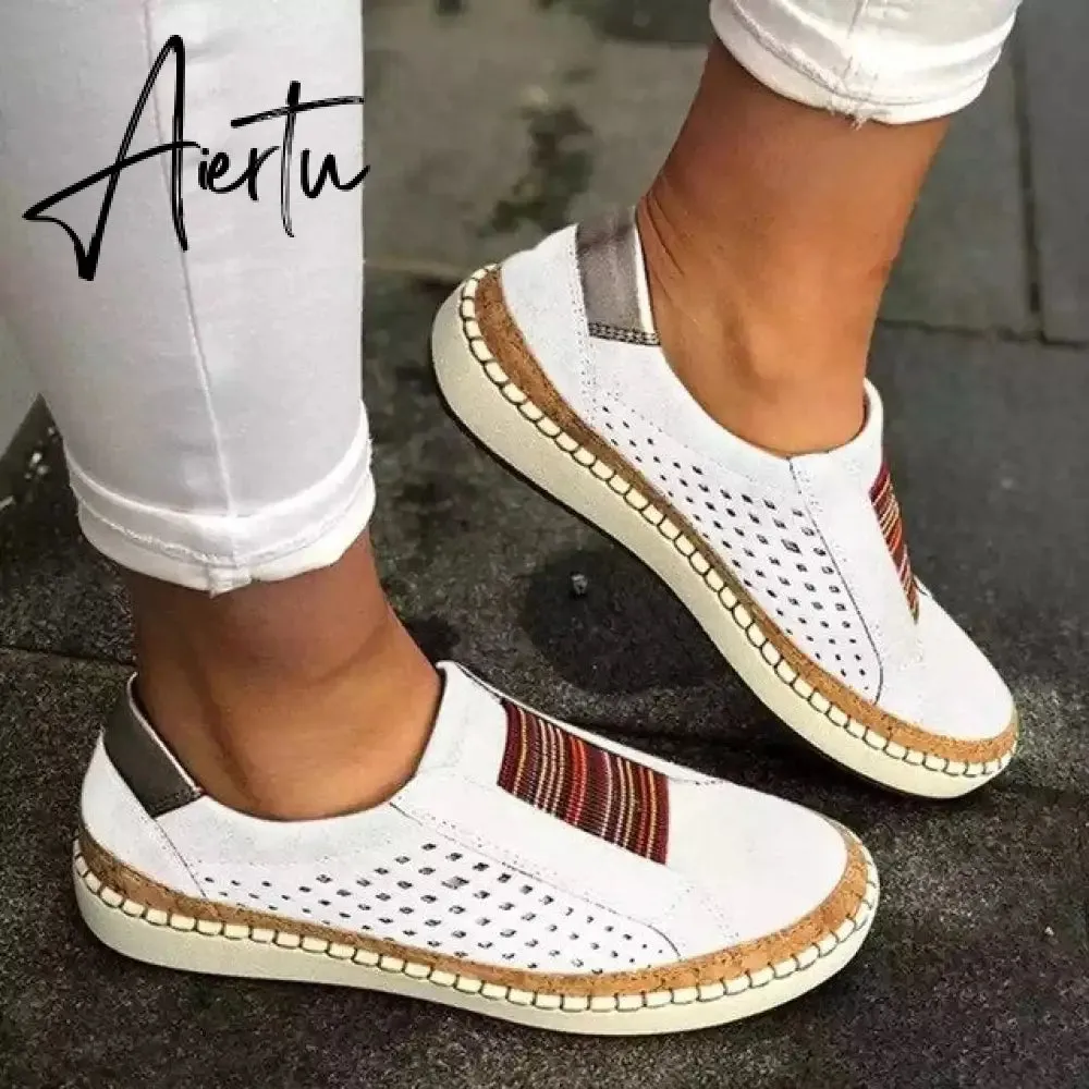 Aiertu Women's Sneakers Autumn Vulcanized Shoes Hollow Out Casual  Ladies Shoes Slip On Fashion Elastic Breathable Female Footwear