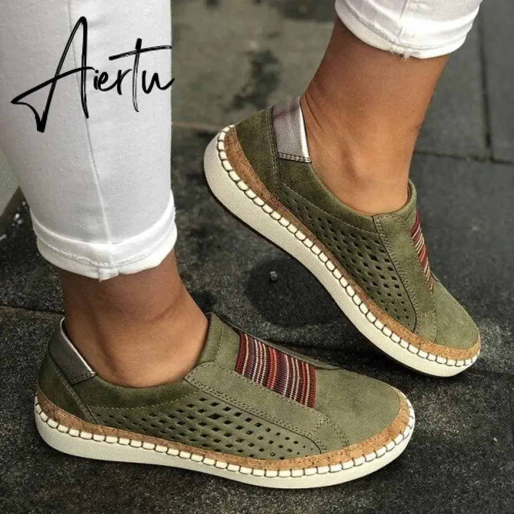 Aiertu Women's Sneakers Autumn Vulcanized Shoes Hollow Out Casual  Ladies Shoes Slip On Fashion Elastic Breathable Female Footwear