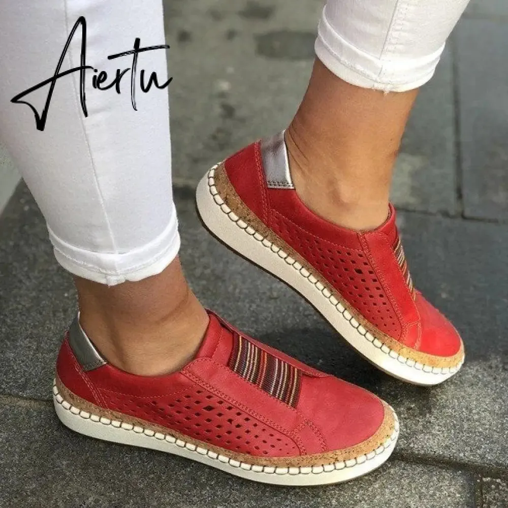 Aiertu Women's Sneakers Autumn Vulcanized Shoes Hollow Out Casual  Ladies Shoes Slip On Fashion Elastic Breathable Female Footwear