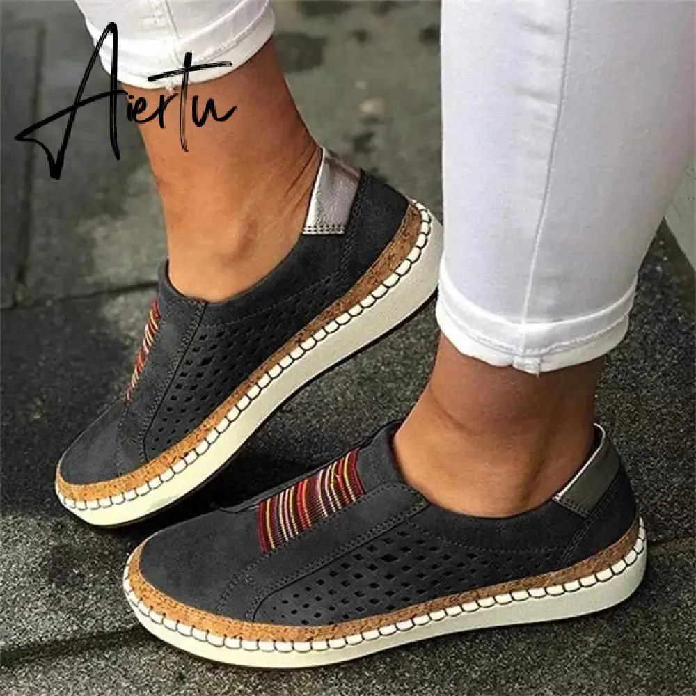 Aiertu Women's Sneakers Autumn Vulcanized Shoes Hollow Out Casual  Ladies Shoes Slip On Fashion Elastic Breathable Female Footwear