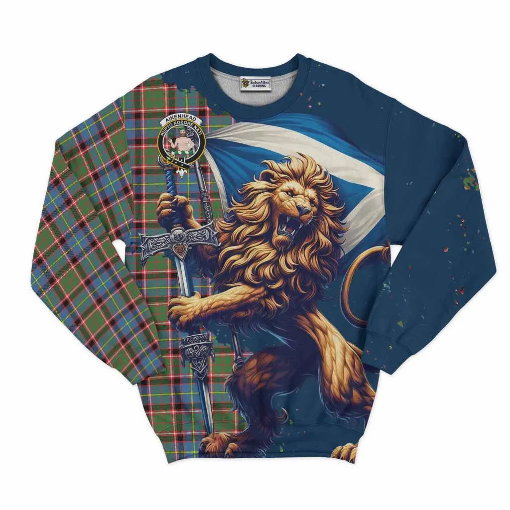 Aikenhead Tartan Family Crest Sweatshirt with Scottish Majestic Lion