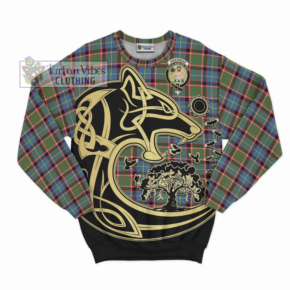 Aikenhead Tartan Sweatshirt with Family Crest Celtic Wolf Style