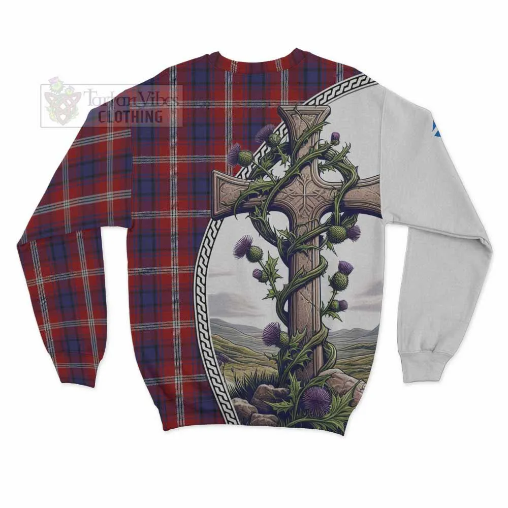 Ainslie Tartan Sweatshirt with Family Crest and St. Andrew's Cross Accented by Thistle Vines