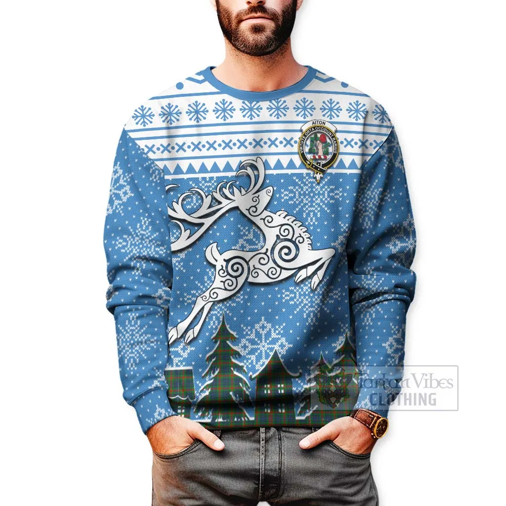 Aiton Clan Christmas Sweatshirt Celtic Reindeer Style