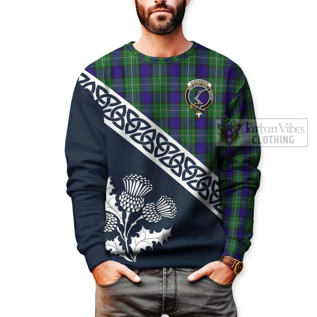 Alexander Tartan Sweatshirt Featuring Thistle and Scotland Map