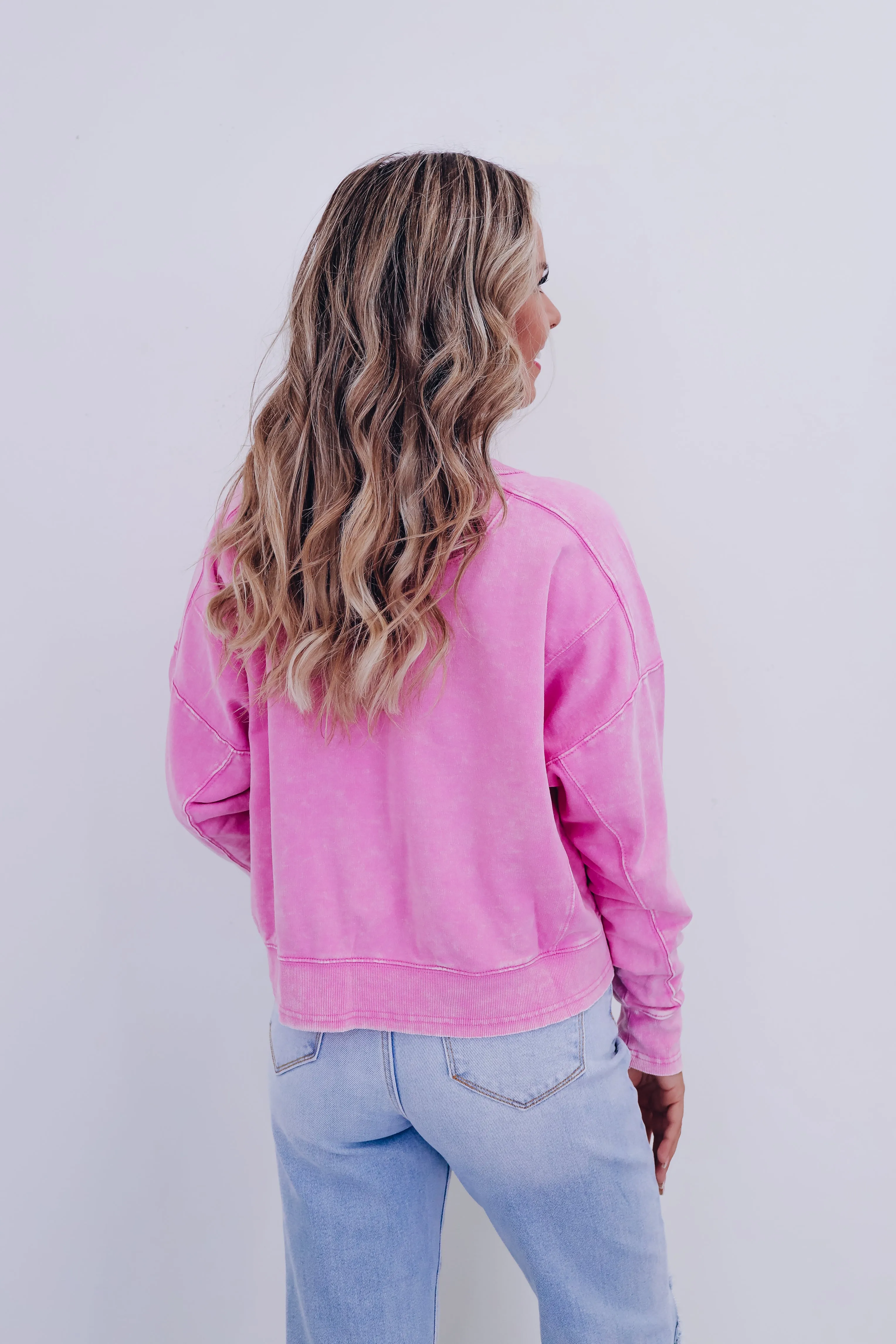 Amanda Acid Washed Cropped Sweatshirt - Orchid