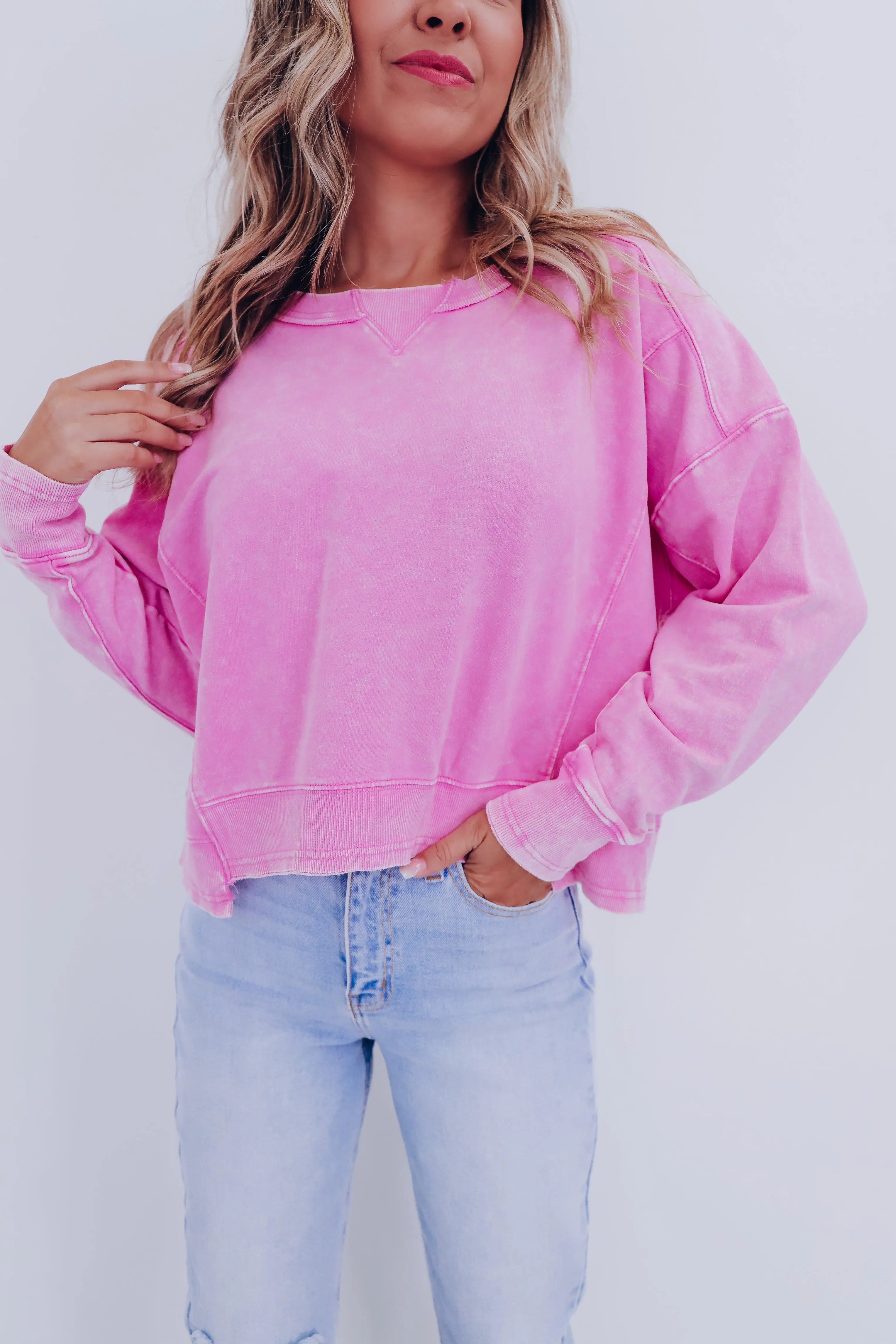 Amanda Acid Washed Cropped Sweatshirt - Orchid