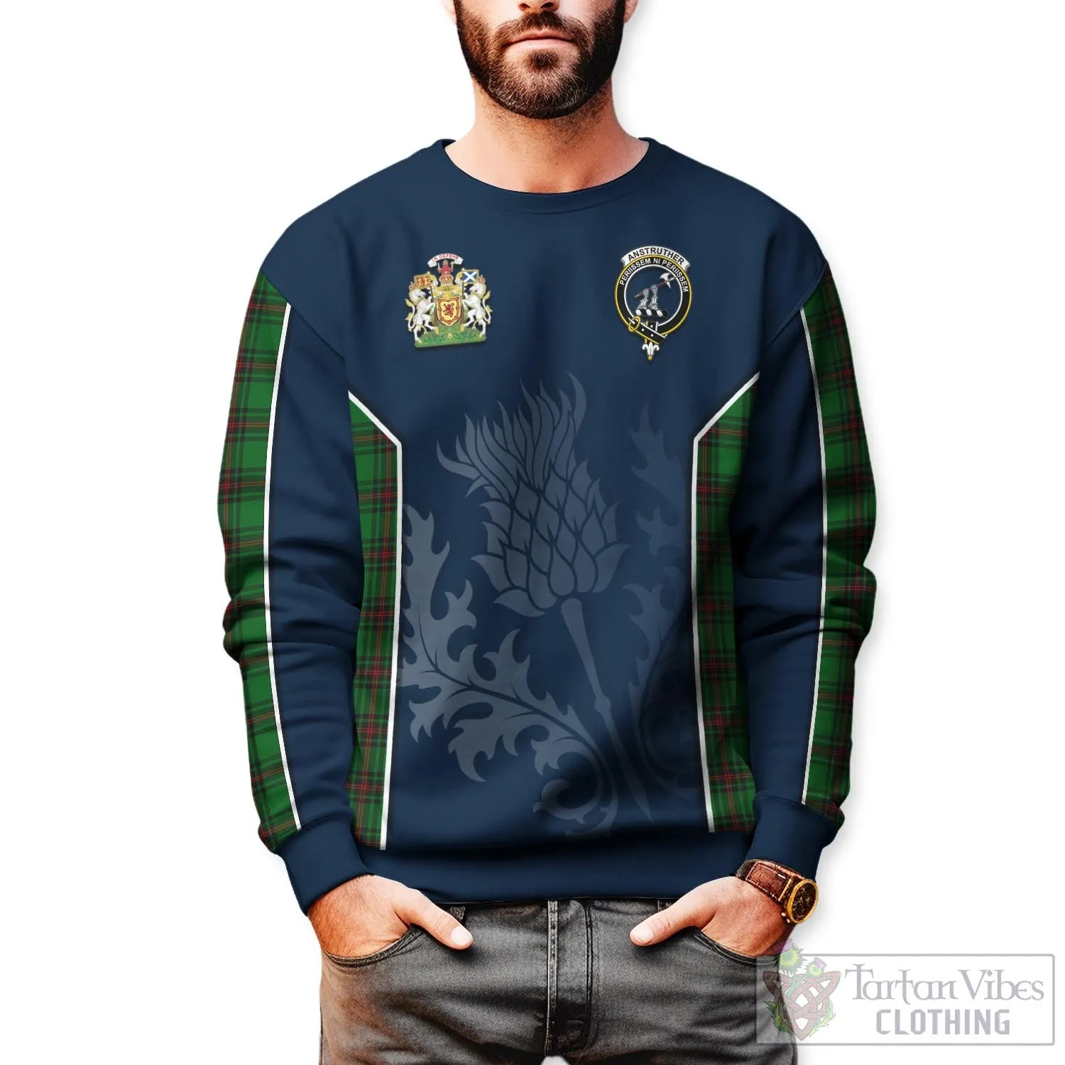 Anstruther Tartan Sweatshirt with Family Crest and Scottish Thistle Vibes Sport Style