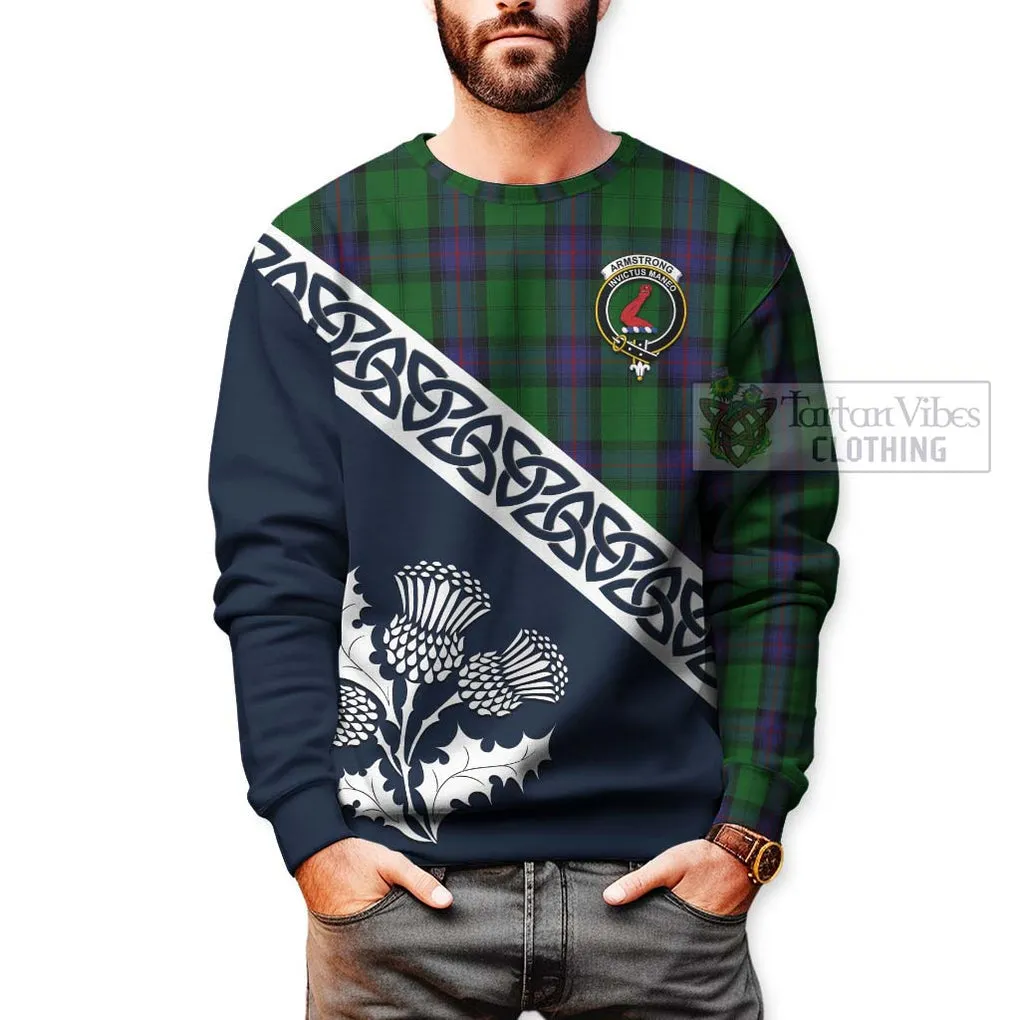 Armstrong Tartan Sweatshirt Featuring Thistle and Scotland Map