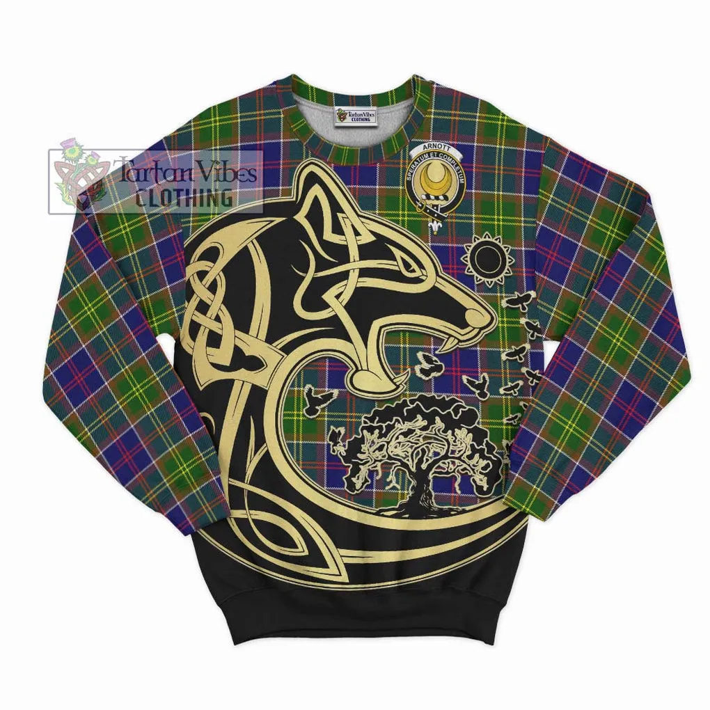 Arnott Tartan Sweatshirt with Family Crest Celtic Wolf Style