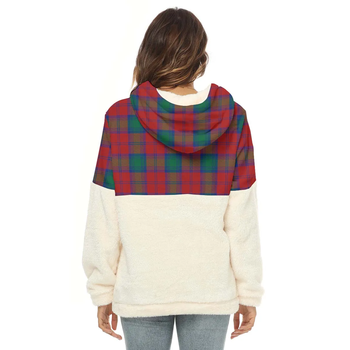 Auchinleck (Affleck) Tartan Women's Borg Fleece Hoodie With Half Zip with Family Crest