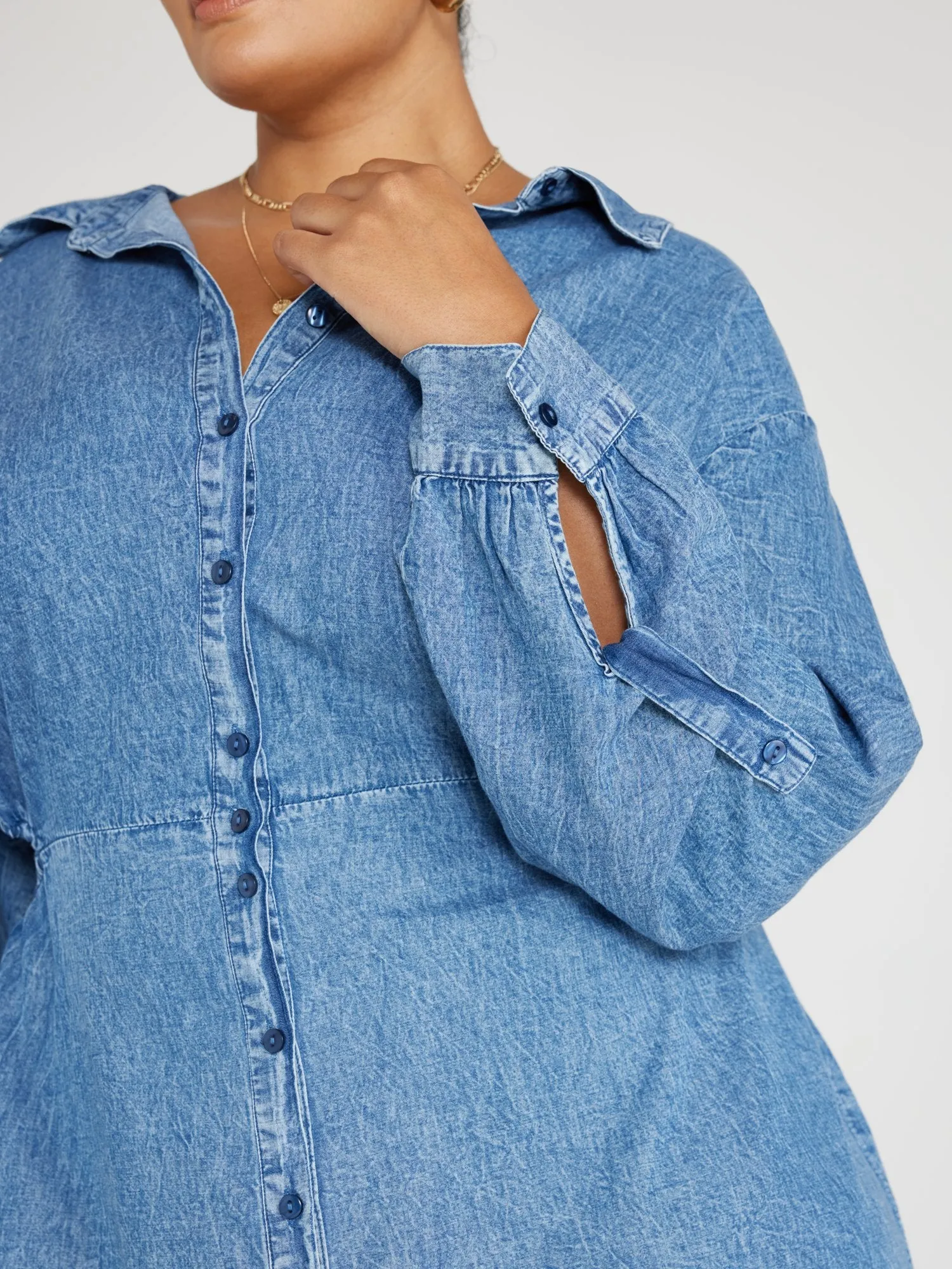 Bailey Open Back Chambray Denim Shirt Dress