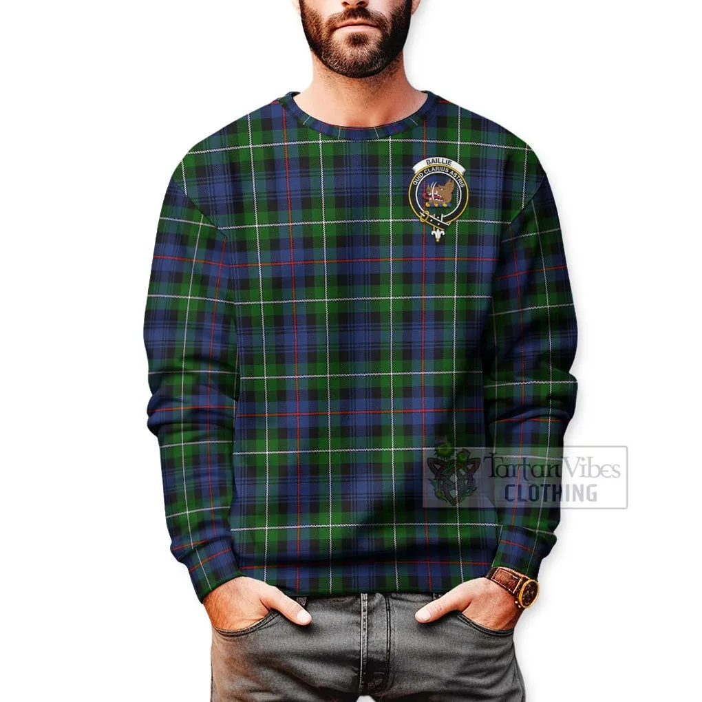 Baillie (Bailey) Tartan Sweatshirt with Family Crest and Bearded Skull Holding Bottles of Whiskey