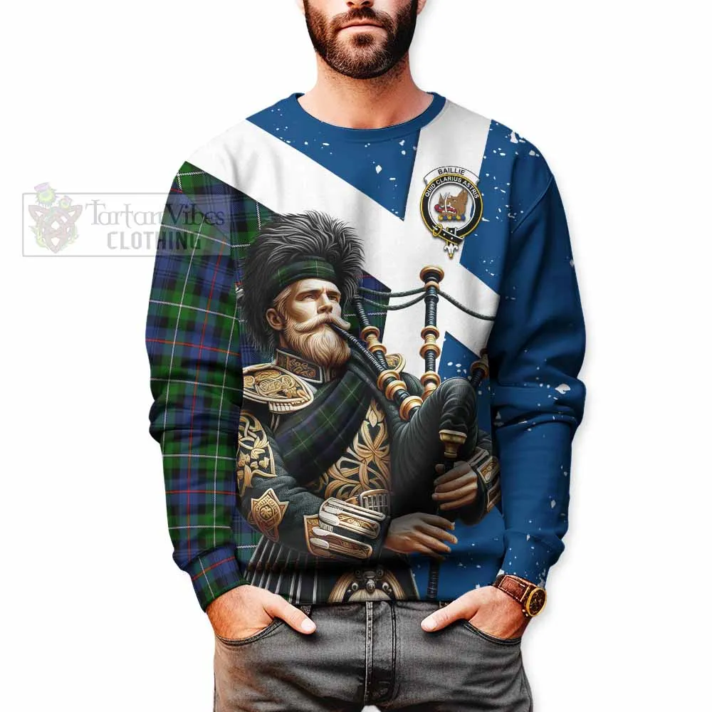 Baillie (Bailey) Tartan Sweatshirt with Family Crest Scottish Bagpiper Vibes