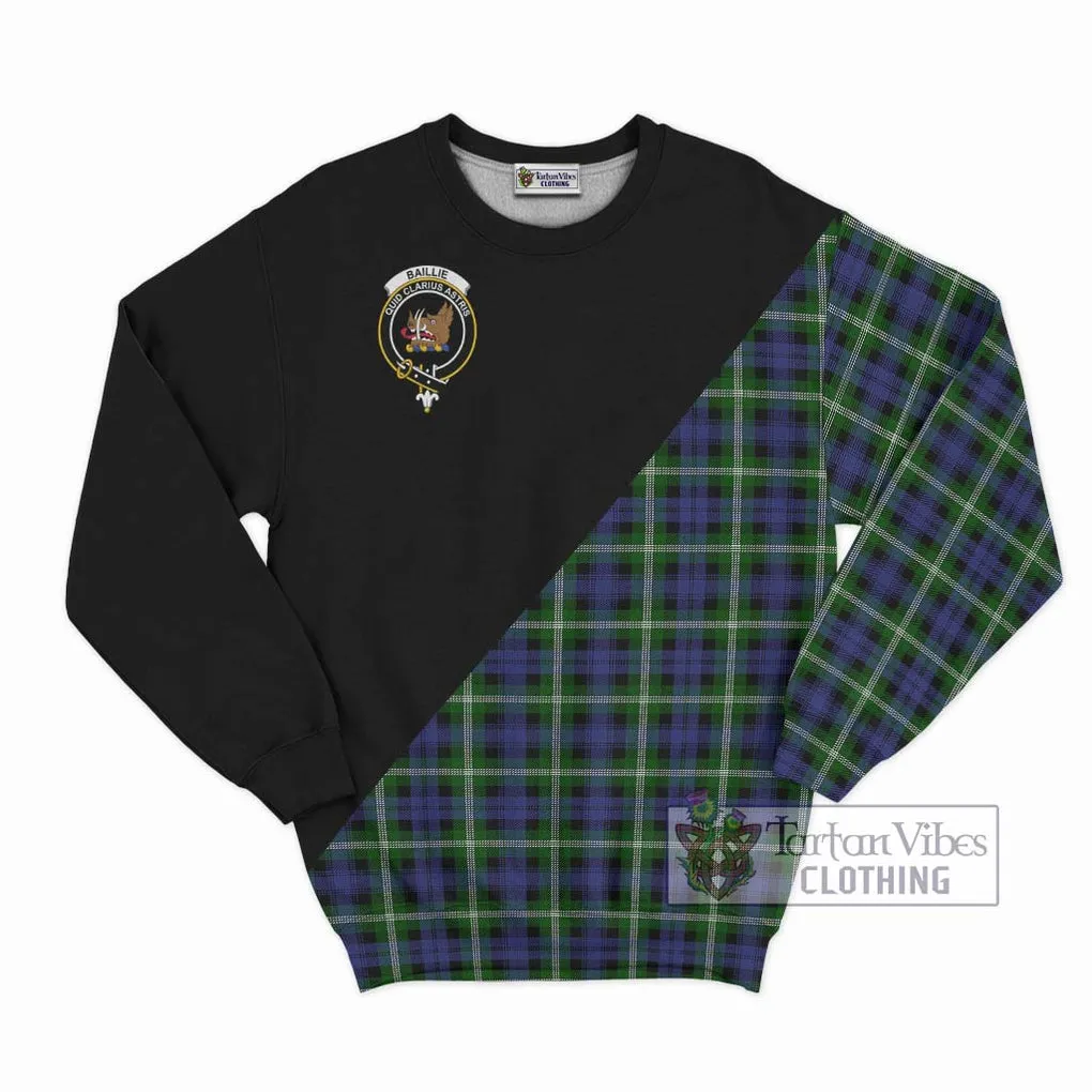 Baillie of Polkemmet Tartan Sweatshirt with Family Crest and Military Logo Style