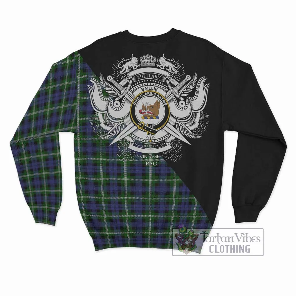 Baillie of Polkemmet Tartan Sweatshirt with Family Crest and Military Logo Style