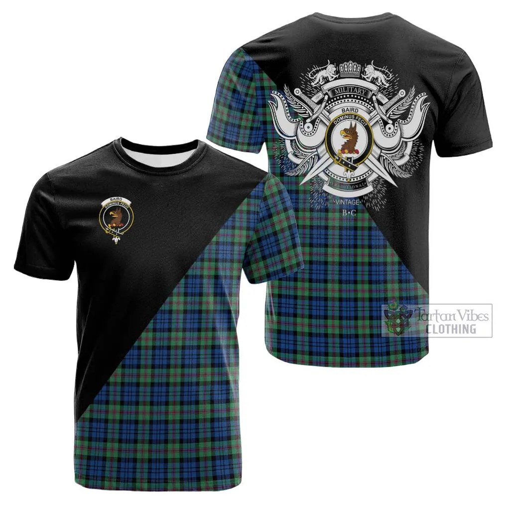 Baird Ancient Tartan Cotton T-shirt with Family Crest and Military Logo Style