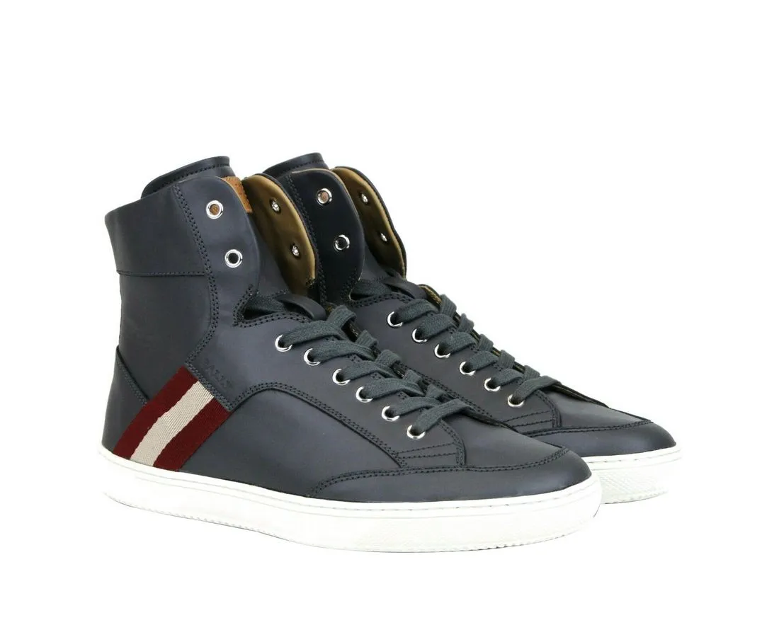 Bally Dark Grey Leather High Top Sneakers