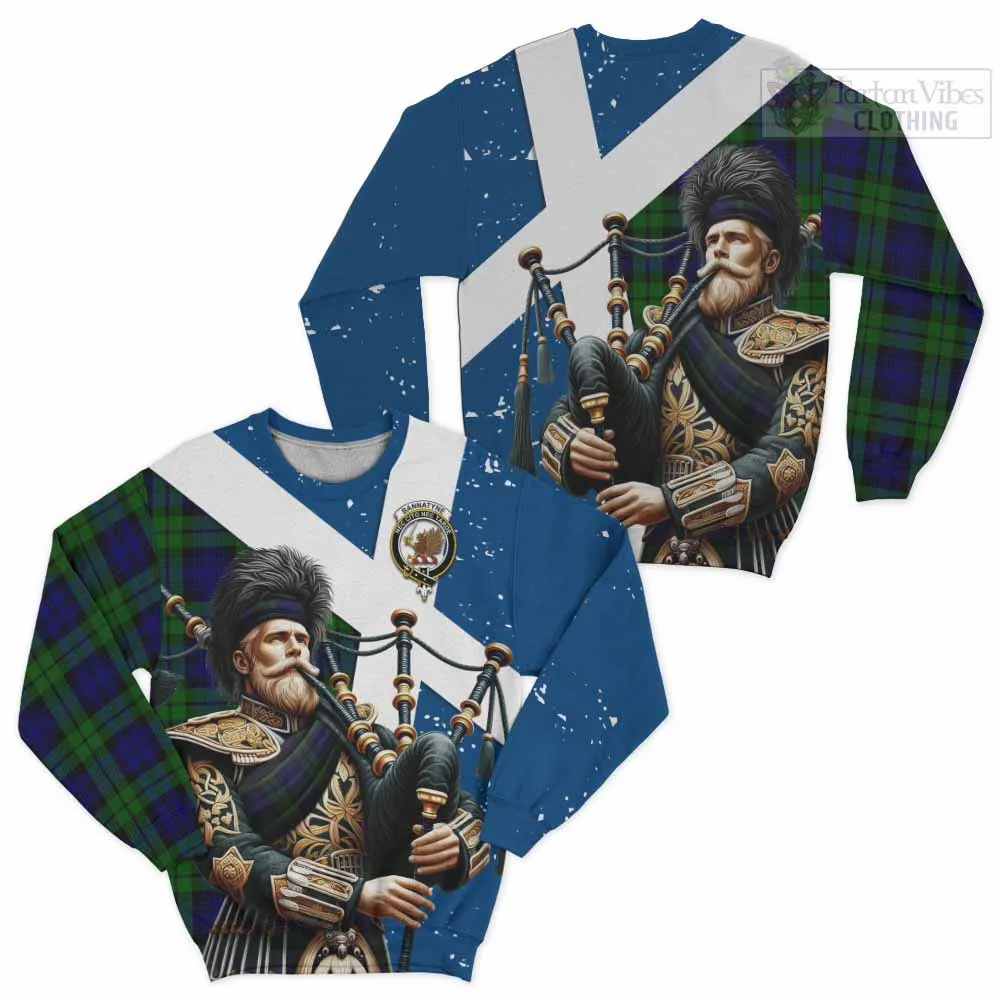 Bannatyne Tartan Sweatshirt with Family Crest Scottish Bagpiper Vibes