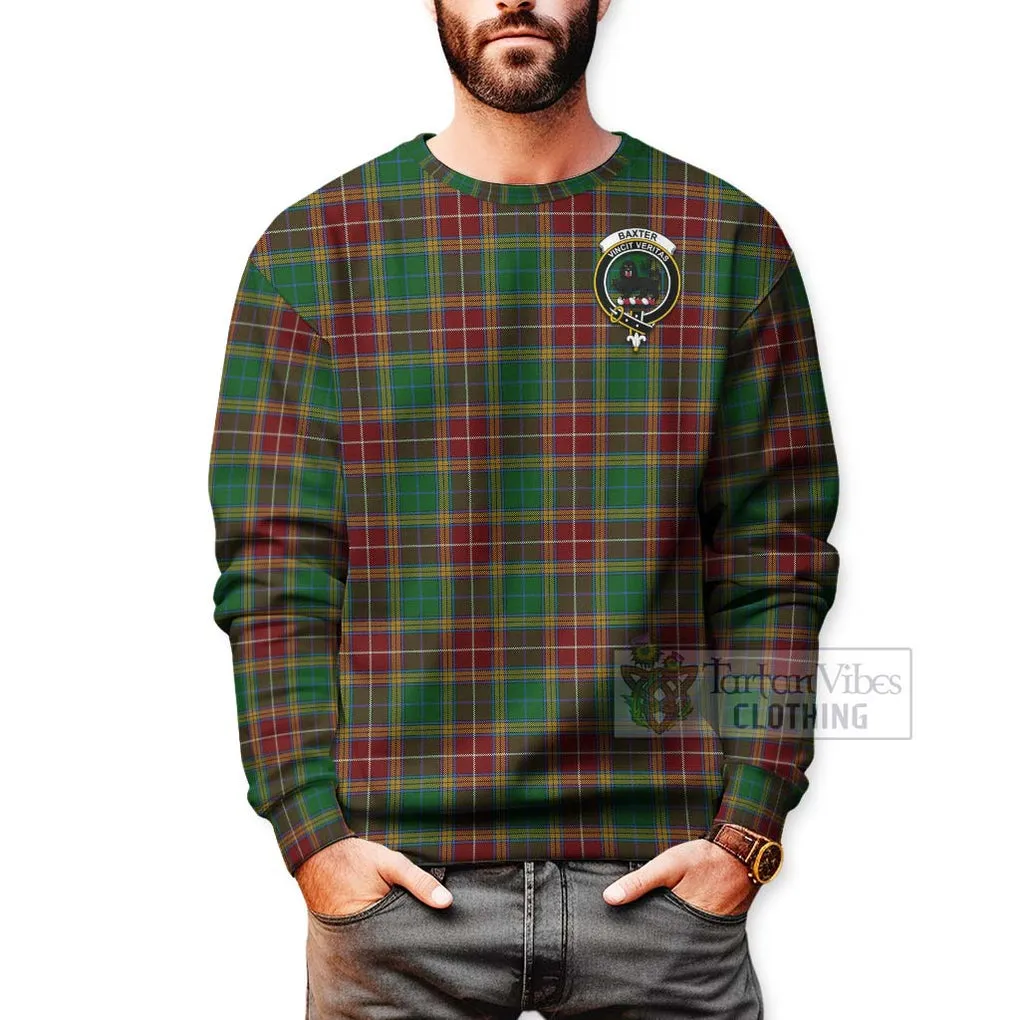 Baxter Tartan Sweatshirt with Family Crest and Bearded Skull Holding Bottles of Whiskey