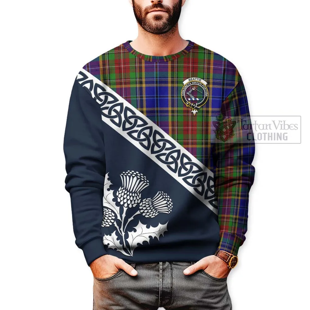 Beattie (Beatty) Tartan Sweatshirt Featuring Thistle and Scotland Map