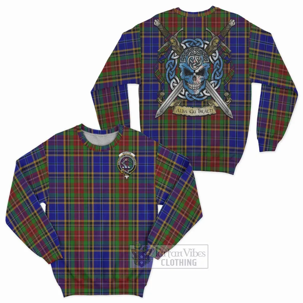 Beattie (Beatty) Tartan Sweatshirt with Family Crest Celtic Skull Style