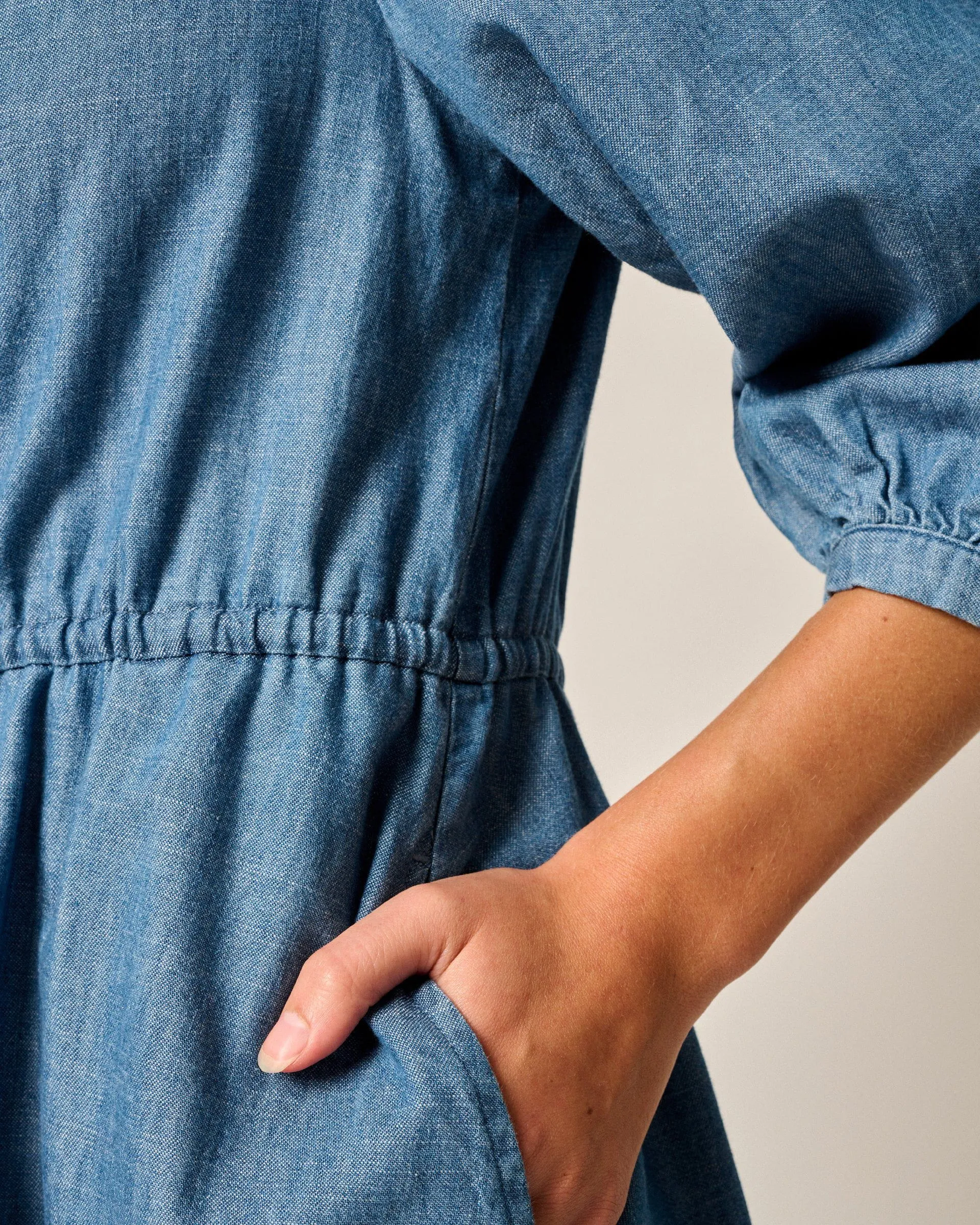 Becca Tiered Chambray Mini Dress