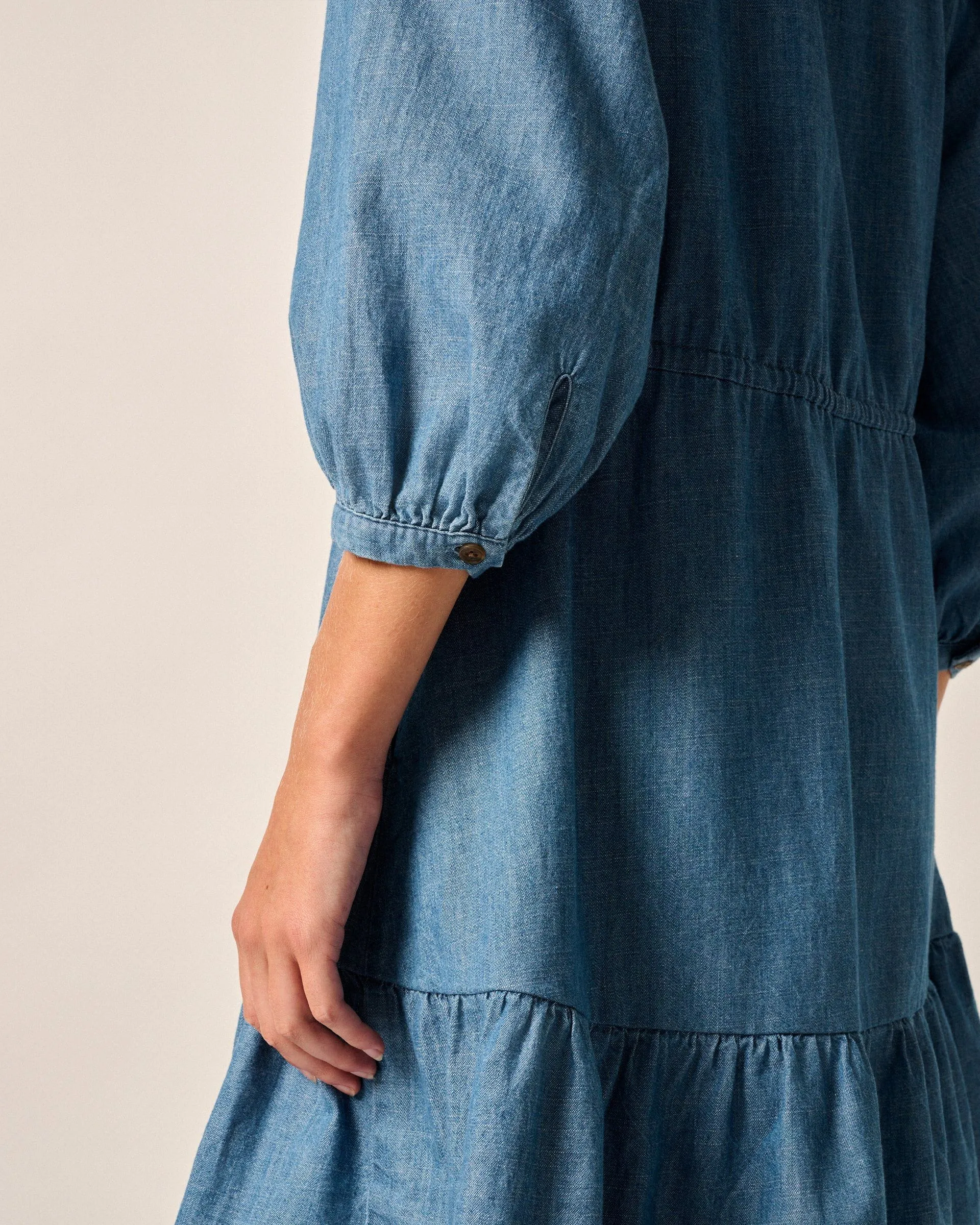 Becca Tiered Chambray Mini Dress