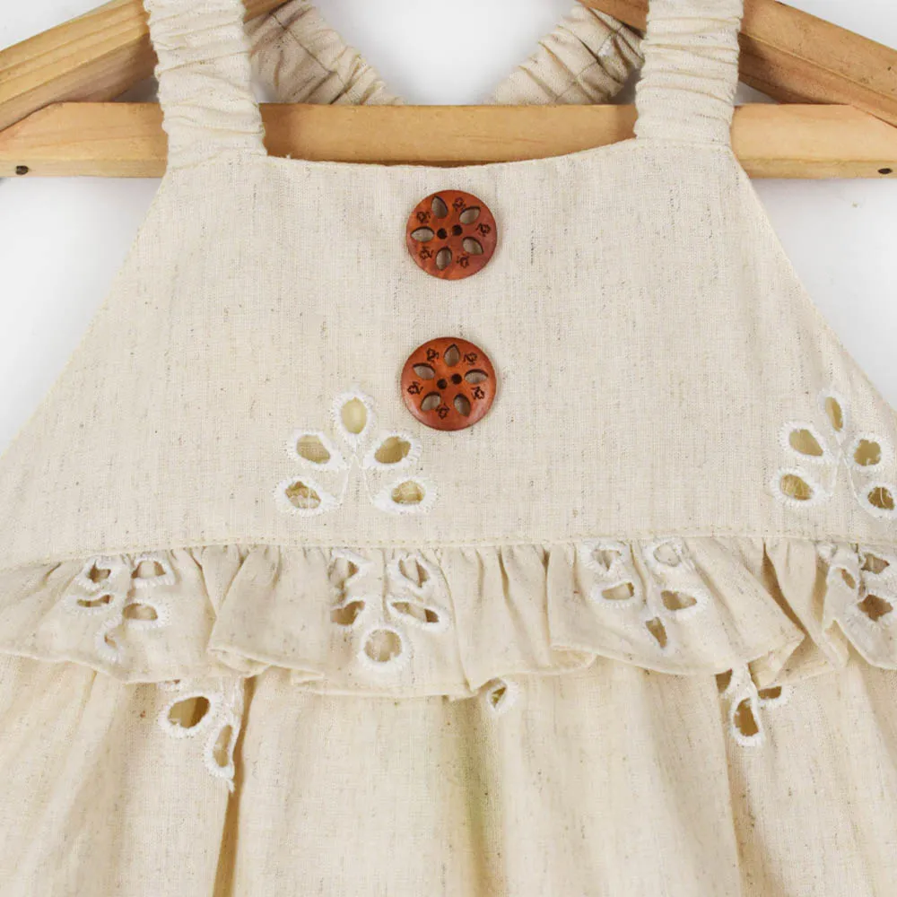 Beige Broderie Cotton Dress