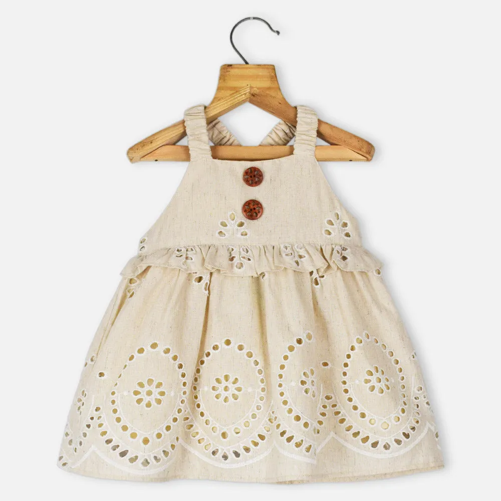 Beige Broderie Cotton Dress