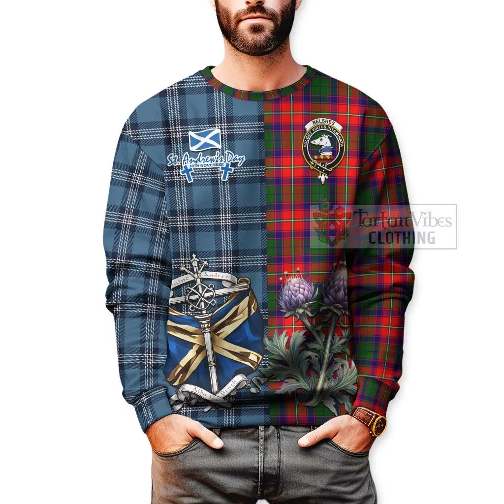 Belshes (Belsches) Tartan Sweatshirt Happy St. Andrew's Day Half Tartan Style