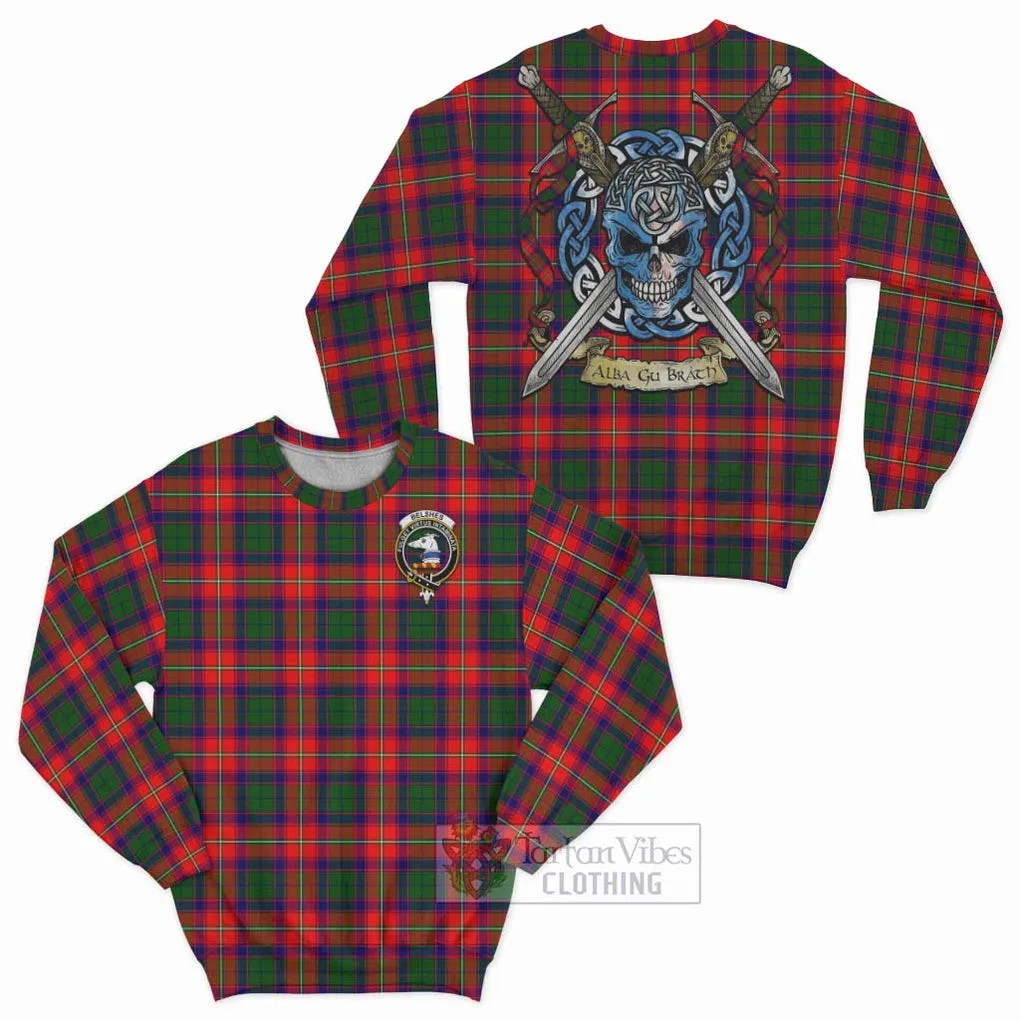 Belshes (Belsches) Tartan Sweatshirt with Family Crest Celtic Skull Style