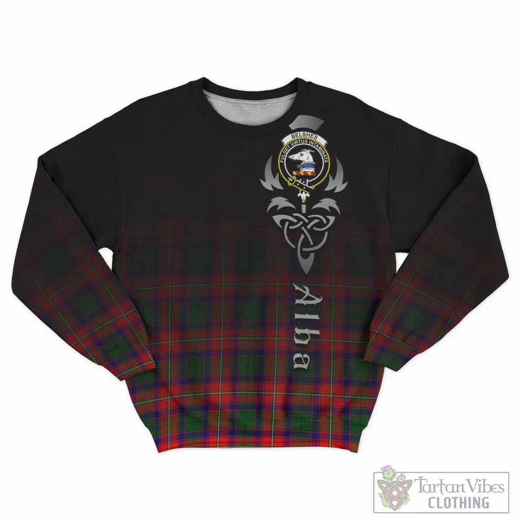 Belshes Tartan Sweatshirt Featuring Alba Gu Brath Family Crest Celtic Inspired