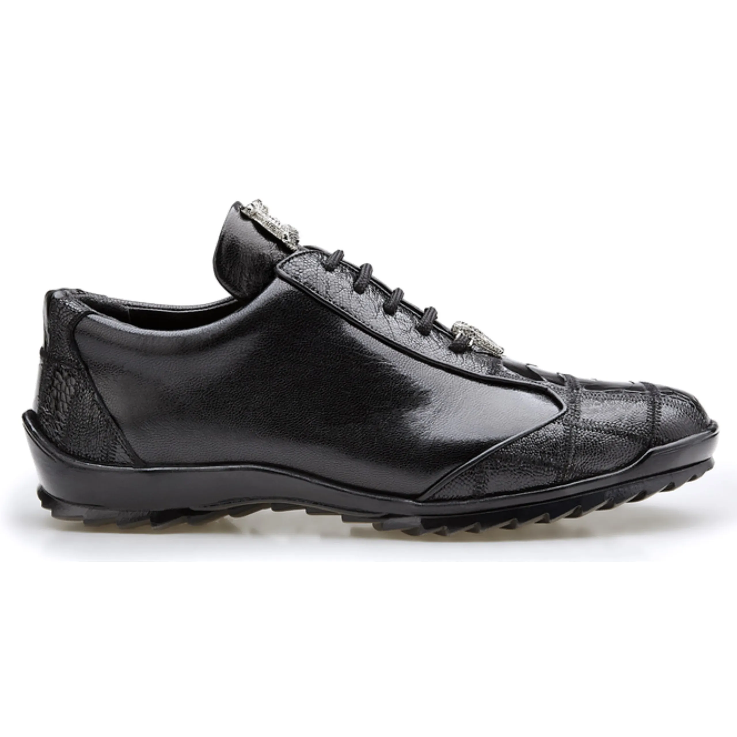 Belvedere Paulo in Black Genuine Ostrich & Soft Calf Sneakers