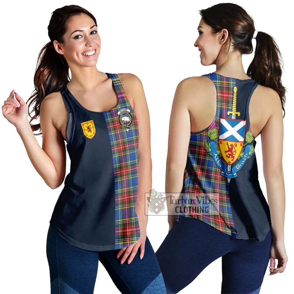 Bethune Tartan Women's Racerback Tanks Alba with Scottish Lion Royal Arm Half Style