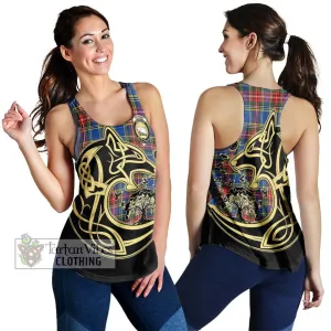 Bethune Tartan Women's Racerback Tanks with Family Crest Celtic Wolf Style