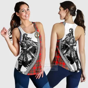 Binning Tartan Clan Crest Women's Racerback Tanks with Highlander Warrior Celtic Style