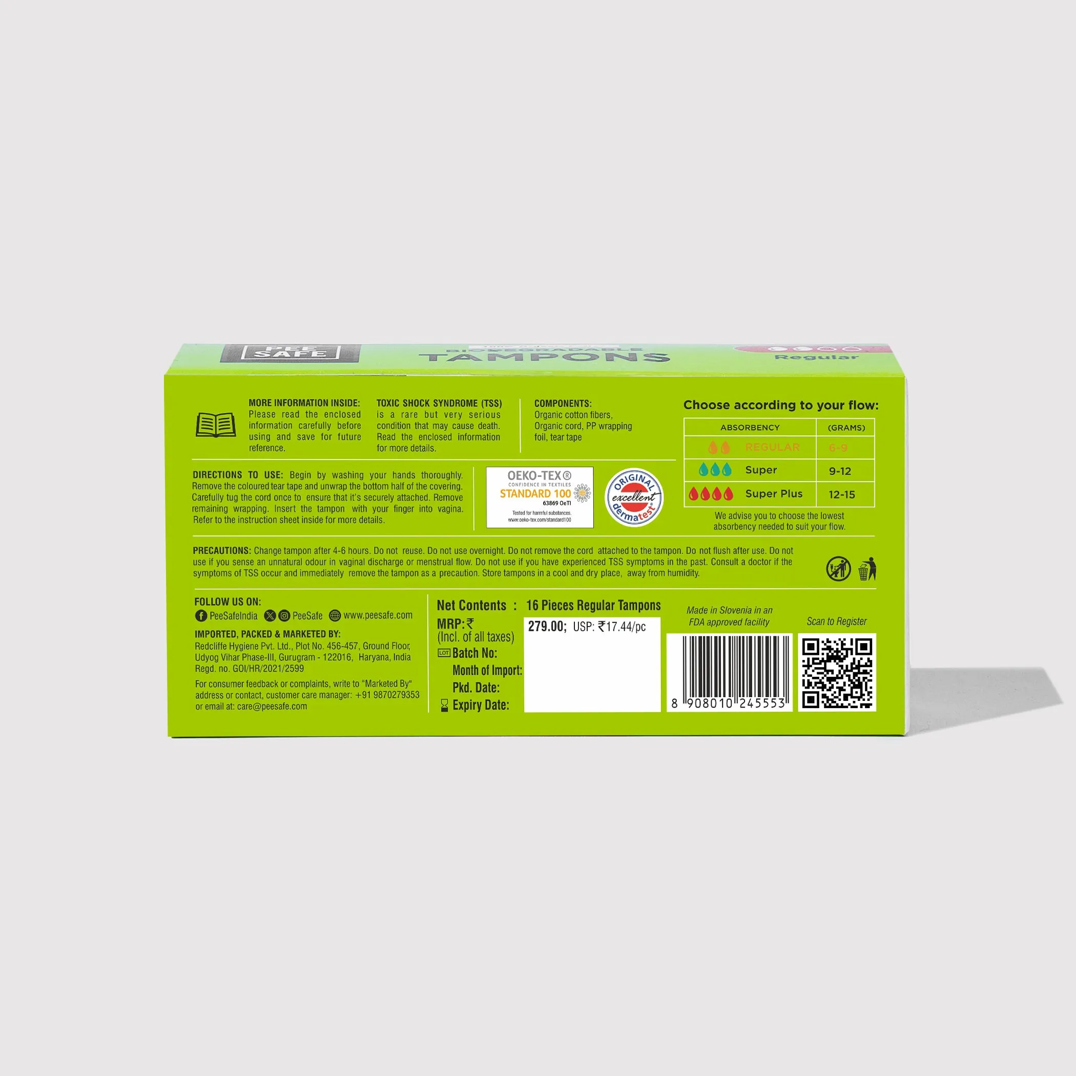 Biodegradable Tampons- Regular (16 Tampons)