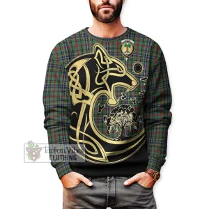 Bisset Tartan Sweatshirt with Family Crest Celtic Wolf Style