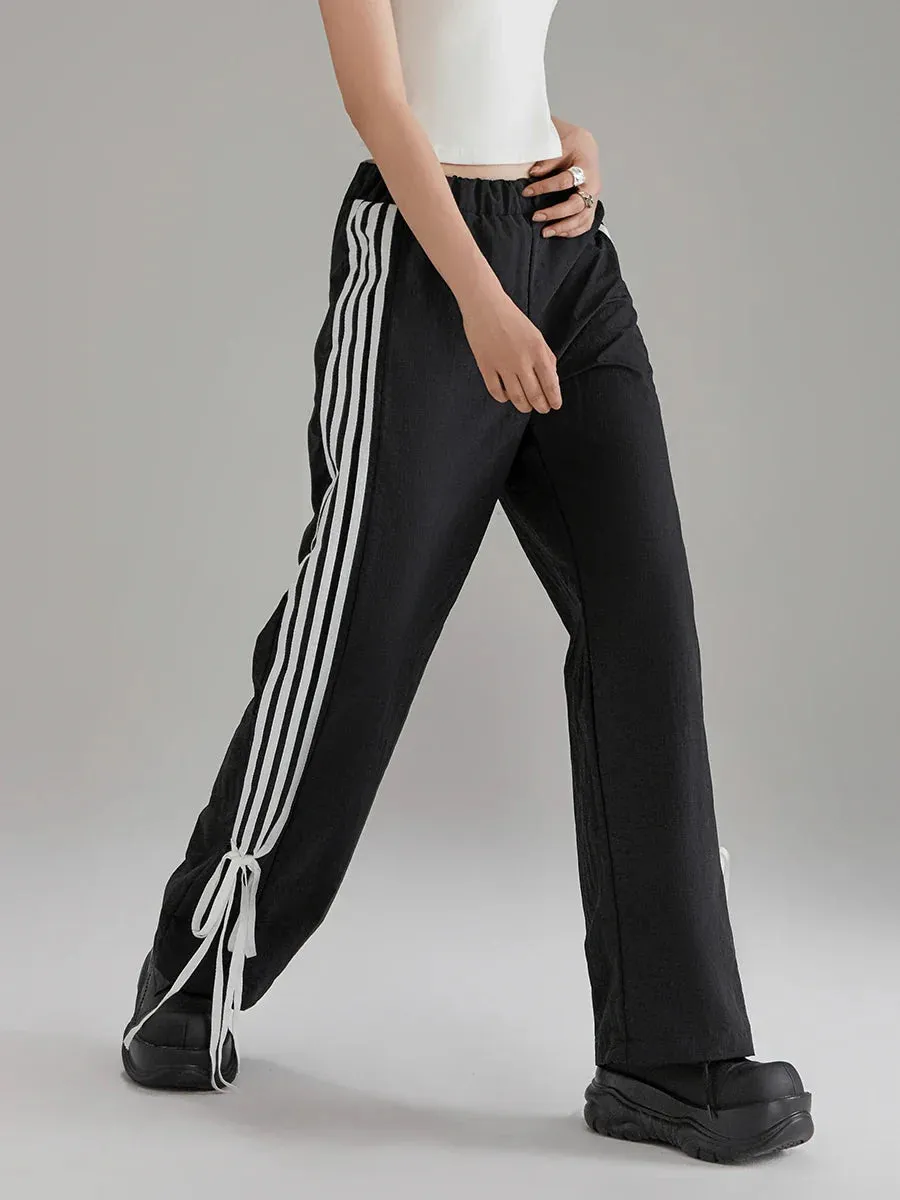 Black Elastic Striped Jogger Sports Pants