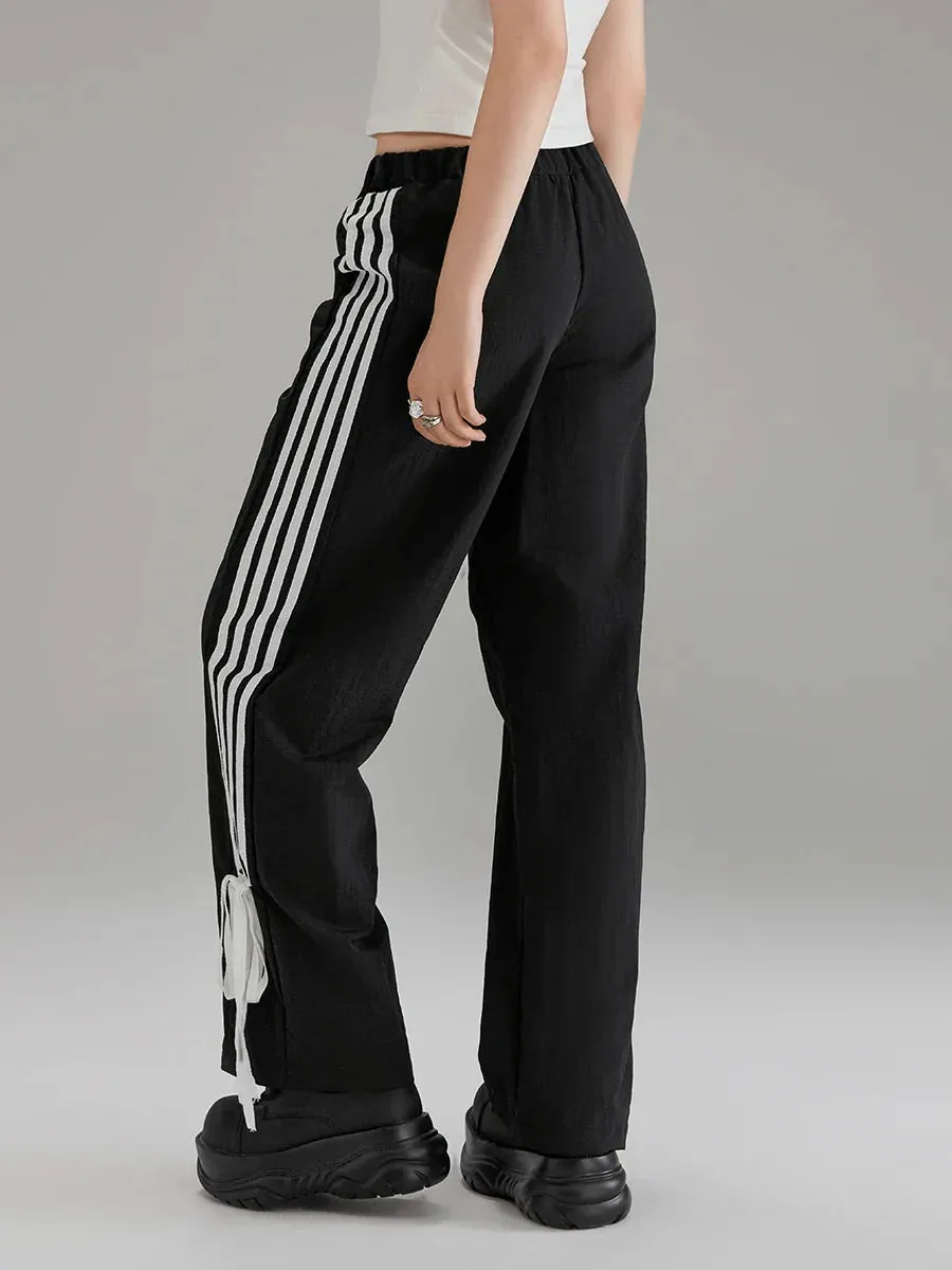 Black Elastic Striped Jogger Sports Pants