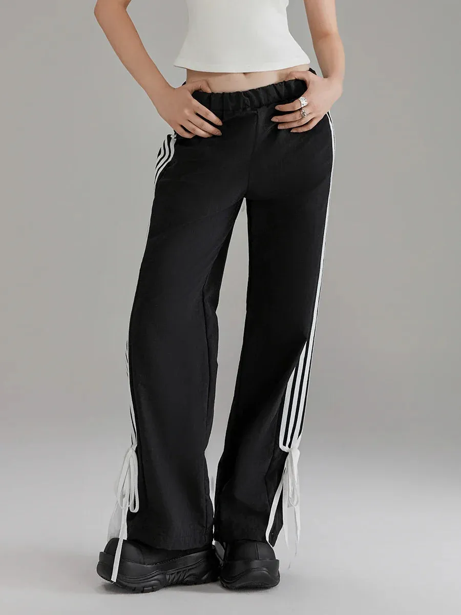 Black Elastic Striped Jogger Sports Pants