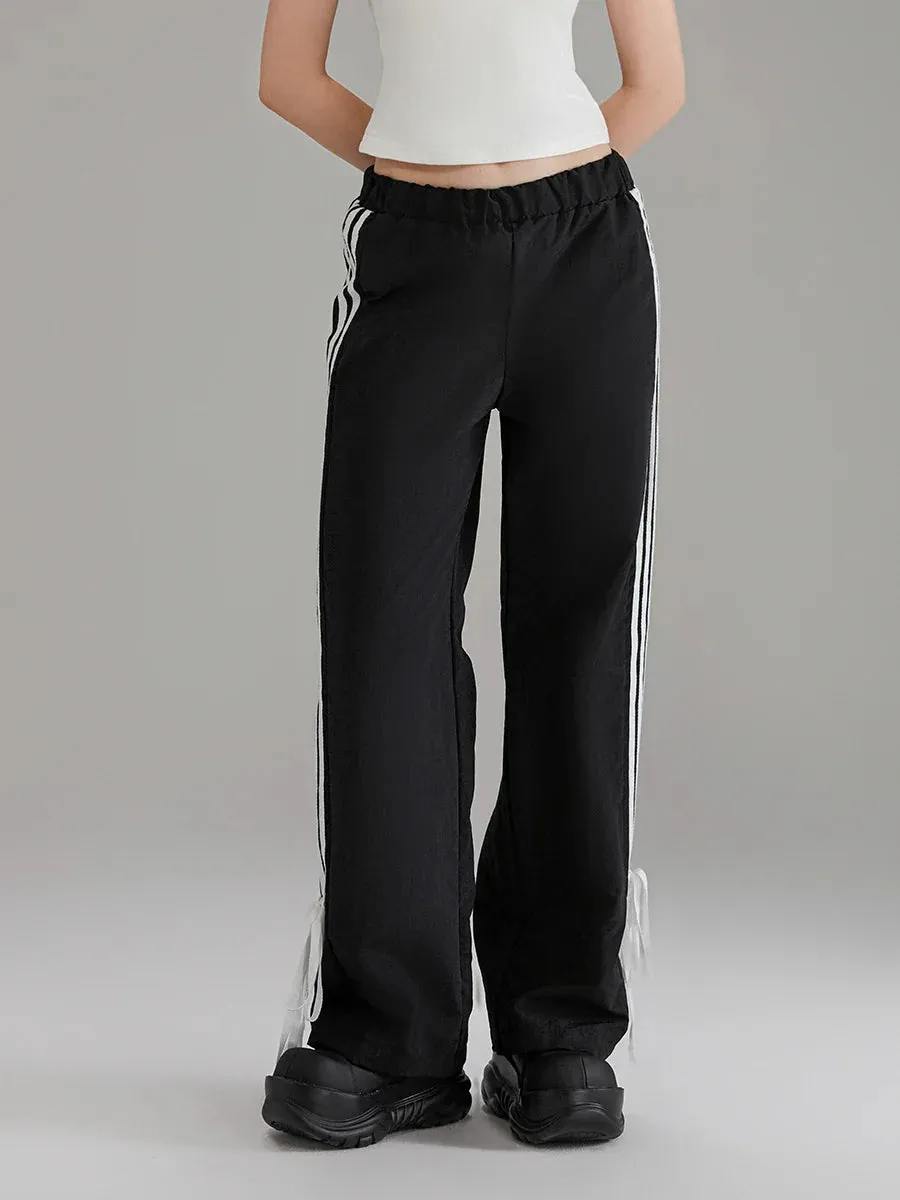 Black Elastic Striped Jogger Sports Pants